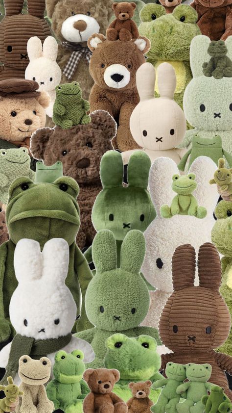 Forest Cottagecore, Miffy Bunny, Jellycat Stuffed Animals, Palm Wallpaper, Doll Plushies, Green Frog, Cute Stuffed Animals, Soft Brown, Cat Wallpaper