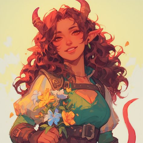 Tiefling Red Hair, Teifling Dnd Art Female, Tiefling Druid Female, Teifling Dnd Art, Tiefling Bard Female, Meaningless Art, Tiefling Female Character Design, Tiefling Druid, Female Tiefling