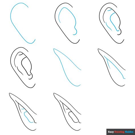 Free Cute Drawing Base, Chibi Ears Drawing, Ear Anime Drawing, Ear Sketch Tutorial, Elf Ears Drawing Tutorial, Ear Drawing Tutorial Step By Step, Fae Ears Drawing, How To Draw Ears Easy, How To Draw Elf Ears Step By Step