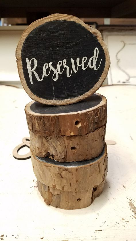 Reserved seating signs. For ceremony chairs or table centerpieces.  #dannerandsoli Reserved Table Signs Ideas, Restaurant Table Centerpieces, Reserved Signs For Tables, Rustic Buffet Table, Table Reserved Signs, Reserved Seating Signs, Restaurant Table Decor, Reserved Wedding Signs, Wood Table Decor