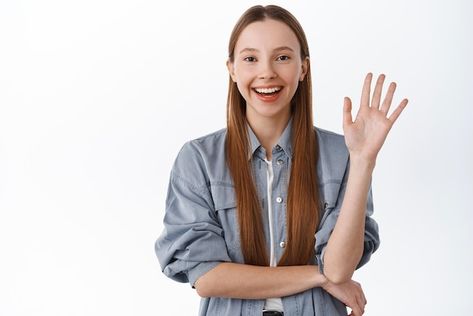 Hello Greeting, Smiling Girl, Free Photo, Say Hello, White Background