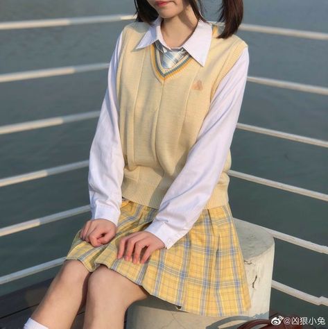 Yellow Uniform Aesthetic, Ohshc Uniform, Ohshc Aesthetic, School Uniform Outfits, School Uniform Fashion, Yellow Clothes, Kawaii Fashion Outfits, Uniform Fashion, Girls Uniforms