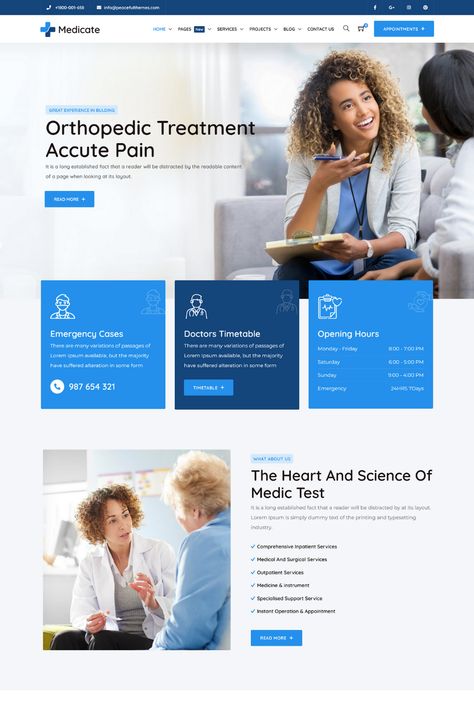 Medicate is a comprehensive and dynamic Health & Medical WordPress Theme designed to create a professional and engaging website for healthcare providers. It comes with a customizable homepage layout and various health-related features such as doctor listings, appointment booking, and medical services pages. The theme is fully customizable, allowing you to add your own branding and style to the website. It also includes RTL (right-to-left) support for languages such as Arabic and Hebrew. Doctors Website Design, Doctor Landing Page, Medical Website Design Landing Pages, Healthcare Website Design Inspiration, Medical Website Design Inspiration, Doctor Website Design, Healthcare Landing Page, Health Website Design, Healthcare Website Design