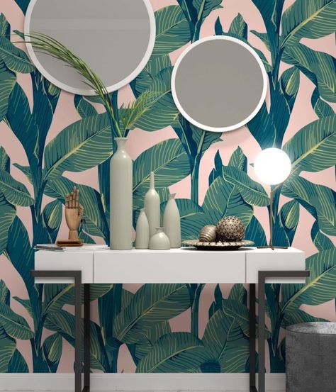 Bright Pink Wallpaper, Green Entryway, Wallpaper Leaf, Wallpaper Plants, Plants Wallpaper, Wallpaper High Quality, Concrete Wallpaper, Palm Leaf Wallpaper, Banana Leaf Wallpaper