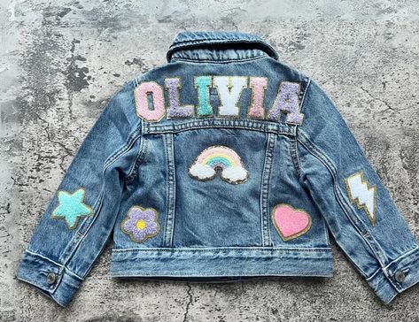 Chenille Patch Jacket for Girl First Birthday Gift Custom Baby Name Jacket Gift for One Year Old Birthday Outfit for Toddler Jean Jacket Kid - Etsy Philippines Jean Diy, Kids Jeans Jacket, Jean Jacket Patches, Chenille Patches, Patch Jacket, Diy Jeans, Diy Jacket, Toddler Jeans, Baby Jeans