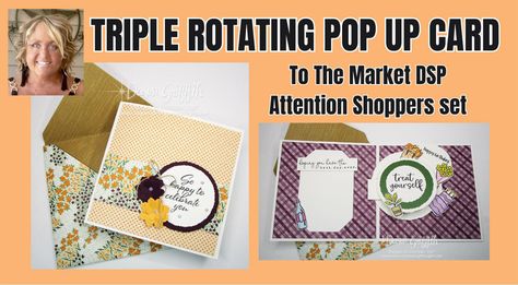 Triple Rotating Pop-Up Fun Fold Card Video Pop Up Card Tutorial, Girly Cards, Dawn Griffith, Dawns Stamping Thoughts, Fancy Fold Card Tutorials, Card Folds, Fun Folds, Envelope Punch Board, Punch Board