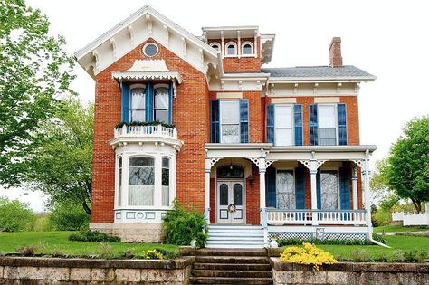 Brick Homes 101 - Why This Exterior Has Remained a Favorite for Hundreds of Years | Bob Vila Brick Victorian Homes, Brick Victorian, 100 Year Old Home, Old Fashioned House, Mission Style Homes, Blue Shutters, Old Houses For Sale, House Hunters, Victorian Architecture