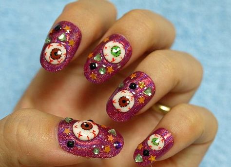 3D Nail Art Halloween Nails Eyeball, Funky Halloween Nails, Zombie School, Zombie Nails, Halloween Nail Art Tutorial, Fail Nails, Scp 049, 3d Nail Art Designs, Hallowen Ideas