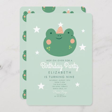 Hop on Over Frog Birthday Invitation - tap/click to get yours right now! #Invitation #hop #on #over, #frog, #cute Cute Frog Birthday, Cutie Birthday Party, Forest Frog, Birthday Candle Holder, Frog Birthday, Birthday Treat Bags, Frog Mushroom, Birthday Party Snacks, Frog Theme