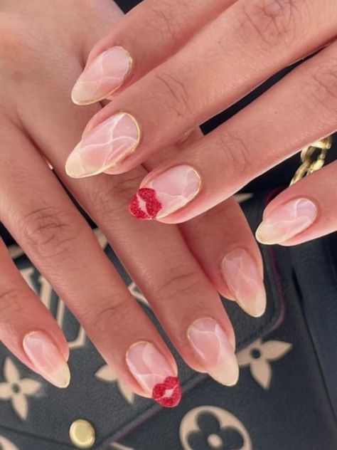 Nails in white marble with a red kiss mark accent Kiss Mark Nails, Red Kiss Mark, Nails In White, Tattoos And Nails, Kiss Mark, Heart Nail Designs, Pink Glitter Nails, Kiss Nails, Glittery Nails