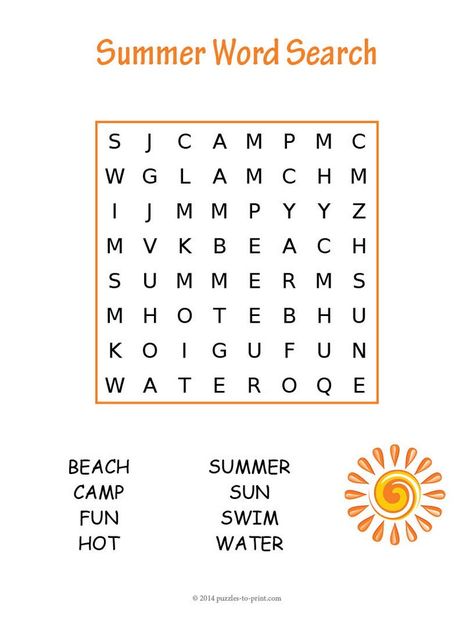 This easy summer word search puzzle will give young children a little something to keep them happily occupied while they are learning.  Includes vocabulary from the warmer months of the year. Easy Word Search For Kids, Kindergarten Word Search, Summer Word Search, Word Puzzles For Kids, Easy Word Search, Rainbow Ideas, Word Search For Kids, Kids Word Search, Summer Worksheets