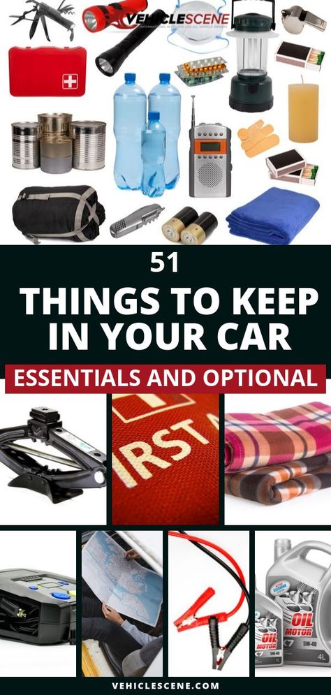 A checklist and guide to the most essential 51 car accessories and products to keep in your car, for safety, convenience and comfort, to help in emergencies or just to make your driving experience better. #cartips #carmusthaves #carproducts #caraccessories #caressentials Car Cleaning Accessories, Car Safety Kit, Car Checklist, Car Comfort, Emergency Prepardness, Car Facts, Car Emergency Kit, Safety Kit, Emergency Preparedness Kit