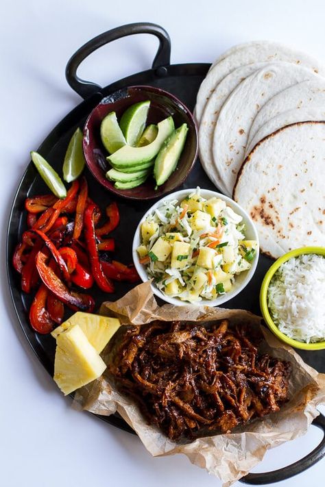 Hawaiian Hula Pork Fajitas with Pineapple Slaw + Coconut Rice. Utah Recipes, Pineapple Slaw, Pork Fajitas, Hawaiian Pork, Late To The Party, Pork Tacos, Half Baked, Hawaiian Food, Coconut Rice