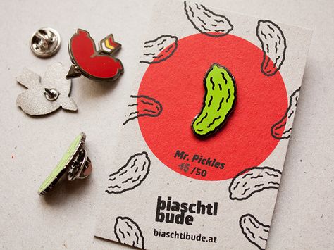 Mr. Pickles Enamel Pin by Dominic Reiterer #Design Popular #Dribbble #shots Mr Pickles, Food Logo Design Inspiration, Branded Pins, Pin Card, Enamel Pin Collection, Merch Ideas, Jacket Pins, Pin Enamel, Enamel Lapel Pin