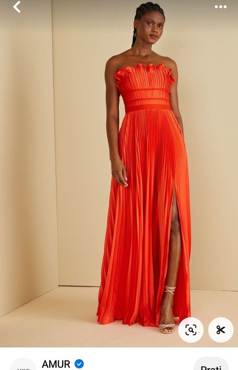 Burnt Orange Pleated Dress, Formal Colorful Dress, Island Wedding Dress Guest, Orange Maxi Dress Wedding, Wedding Dresscode Guest, Bright Bridesmaids Dresses, Colorful Formal Dresses, Bright Colored Bridesmaid Dresses, Floor Length Wedding Guest Dress