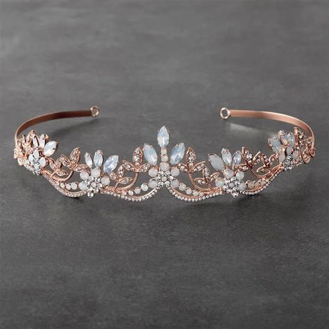 Opal and Crystal Rose Gold Tiara with Wavy Motif Gold Bridal Tiara, Gold Bridal Crowns, Crystal Crown Tiaras, Crystal Wedding Tiaras, Rose Gold Tiara, Story Pictures, Crystal Bridal Tiaras, Beautiful Tiaras, Floral Silhouette