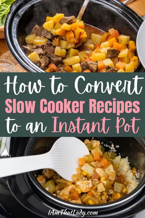 slow cooker and instant pot Crock Pot To Instant Pot Conversion, Slow Cooker To Instant Pot Conversion, Instant Pot As Slow Cooker How To Use, Instantpot Slow Cooker Recipe, How To Use Instant Pot As Slow Cooker, Instant Pot Slow Cooker Instructions, Slow Cook In Instant Pot, Slow Cook Roast In Instant Pot, Using Instant Pot As Slow Cooker