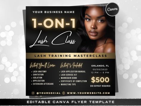 1 on 1 Lash Class Flyer, DIY Lash Training Masterclass Course Template, Lashes Tech MUA Nail Hair Extensions Makeup Editable Canva Template Lash Salon, Spa Business, Online Graphic Design, Graphic Design Tools, Nail Salon, Business Names, Beauty Salon, Master Class, Flyer Template