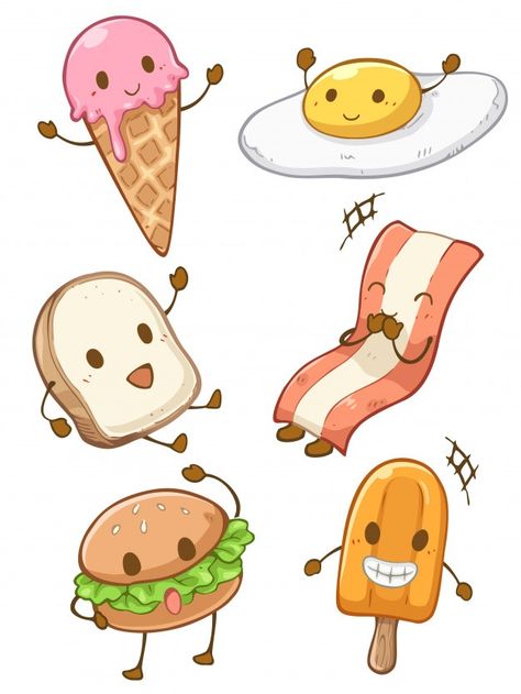 Cute kawaii food character cartoon | Premium Vector #Freepik #vector #food #design #hand #education Doodles Kawaii, Food Character, Paint Clothes, Food Characters, Cartoon Food, Food Cartoon, Food Drawings, Cute Food Art, Character Cartoon