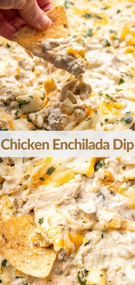 Enchilada Dip, Chicken Enchilada Dip, Green Chile Chicken Enchiladas, Green Chile Chicken, Protein Packed Meals, Chicken Appetizers, Green Chiles, Dip Recipes Easy, Chicken Enchilada