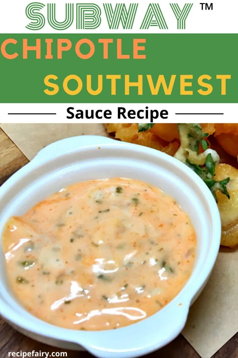 If you're a fan of Subway's delicious dipping sauce then this Subway Chipotle Southwest sauce recipe is going to excite you. We've made this copycat recipe from scratch and are now going to show you how to do it yourself.  ⭕ Servings: 6 servings ⭕ Prep time: 3 minutes ⭕ Cooking time: 30 minutes ⭕ Calories: 100kcal  Finally you'll now know how to make Subway Chipotle Sauce from the comfort of your home.  #copycat #subway #chipotle #southwestsauce Subway Copycat Recipes, Southwest Sauce Recipe, Subway Recipes, Subway Chipotle Southwest Sauce, Subway Sauces, Chipotle Southwest Sauce, Southwest Sauce, Chipotle Recipes, Homemade Bbq Sauce Recipe