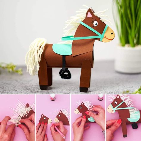 Horse Projects For School, Horse Craft Ideas, Paper Horse Craft, Horse Art Project, Horse Diy Ideas, Horse Crafts Diy, Horse Camp Crafts, Horse Paper Craft, Horse Diy Crafts