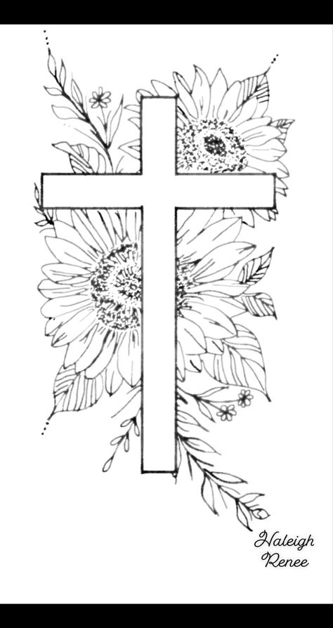 Meaningful Tattoo Sketch & Drawing Pretty Cross Tattoo, Faith Tattoo Designs, Flowers Types, Feminine Cross Tattoo, Fireplace Modern, Bible Tattoos, Colorful Tattoo, Cowgirl Tattoos, Pictures Flowers