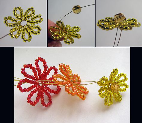 Diy Beaded Pendant, Beaded Cactus, Crafty Flowers, French Beading, Flower Simple, Beads Hair, Beaded Flowers Patterns, Seed Bead Crafts, Beaded Hair Clips