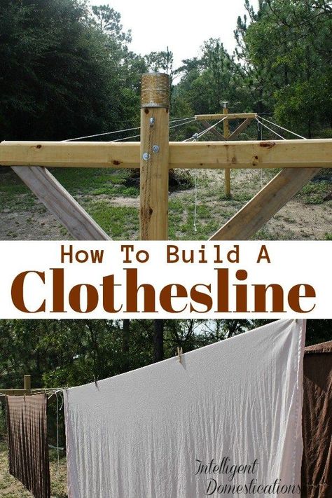 How To Build A Clothesline with a pulley system. This DIY Outdoor Clothesline was an afternoon project. Instructions including tools and supplies included in this tutorial. #clothesline #homesteading Clothesline Ideas Outdoor, Clothes Lines Ideas Outdoor, Diy Clothesline Outdoor, Clothesline Ideas, Diy Clothesline, Clothesline Outdoor, Outdoor Clothesline, Outdoor Clothes Lines, Outdoor Laundry Rooms