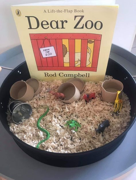 Dear Zoo Eyfs, Dear Zoo Activities, Baby Room Activities, Science Area, Zoo Activities, Dear Zoo, Sensory Tub, Story Sack, Eyfs Activities