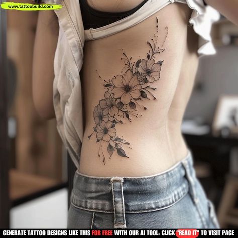 Rib Tattoos For Women - Tattoo Build Rose Side Tattoos Women Ribs, Flower Tattoos On Side Rib Cage, Women’s Side Tattoos, Big Rib Tattoos For Women, Flower Rib Tattoos For Women, Side Tattoos Women Ribs Unique, Floral Rib Tattoos For Women, Woman Rib Tattoo, Flower Tattoo Ribs