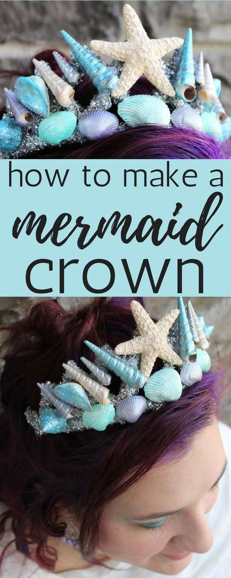 How to make a DIY mermaid crown. This mermaid tiara tutorial works for kids or adults. I love the starfish and the colored shells together. Perfect for fantasy play, a wedding, festival or a halloween costume. #mermaid #crown #tiara #tutorial #wedding #festival #costplay #costume #halloween #fantasy Tiara Tutorial, Mermaid Crown Tiaras, Diy Mermaid Crown, Mermaid Tiara, Scary Halloween Makeup, Mermaid Headpiece, Mermaid Costume Diy, Easy Halloween Makeup, Mermaid Halloween Costumes