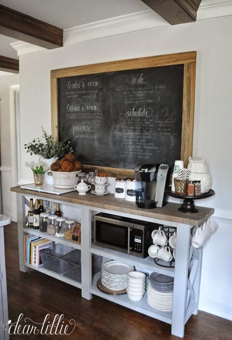 Breakfast Buffet Table, Bar Table Diy, Breakfast Bar Table, Coffee Station Kitchen, Coffee Stations, Farmhouse Coffee Bar, Home Coffee Stations, Coffee Bars In Kitchen, Breakfast Bar Kitchen