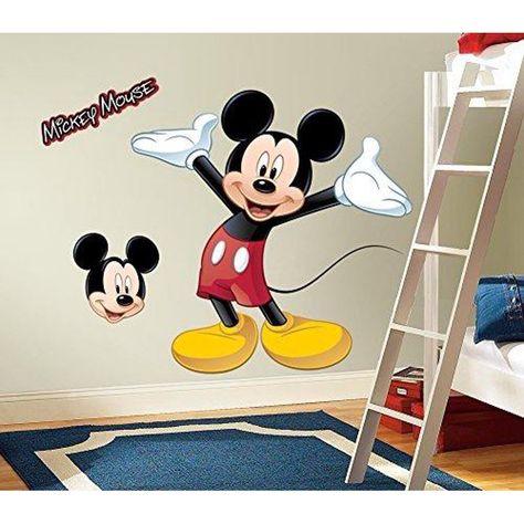 Mickey Mouse Bedroom Toddler Boys, Mickey Mouse Bedroom Toddler, Disney Bedroom Ideas, Mickey Mouse Bedroom Decor, Wallpaper In Bedroom, Mickey Mouse Wall Decals, Mickey Room, Disney Wall Stickers, Mickey Mouse Room