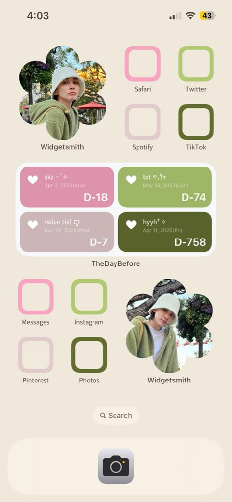 ios 14 kpop homescreen Kpop Phone Setup, Kdrama Homescreen Layout, Iphone App Layout Kpop, Cool Homescreen Layout, K Pop Phone Theme, Thedaybefore Widget Kpop, Kpop Phone Theme Ideas, Aesthetic Homescreen Layout Kpop, Medium Widget Kpop