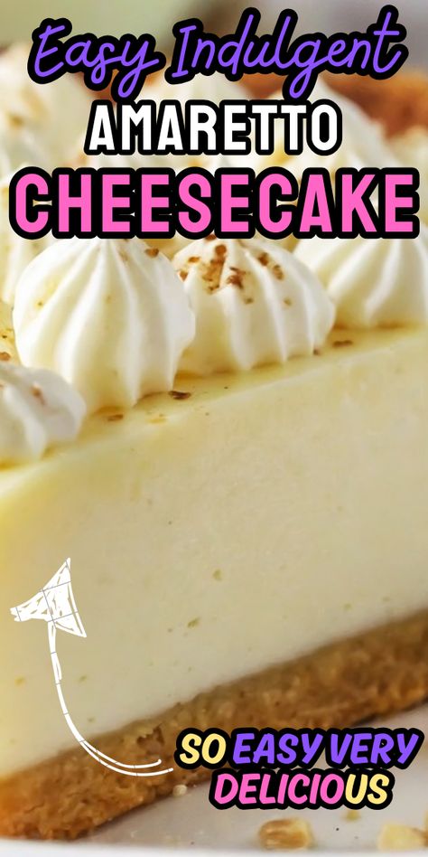 Indulgent Amaretto Cheesecake Amaretto Deserts, Amaretto Cheesecake Recipes, Amaretto Dessert Recipes, Amaretto Cheesecake, Amaretto Cake, Cherry Topping, Homemade Graham Cracker Crust, Easy Cheesecake Recipes, Cherry Cheesecake