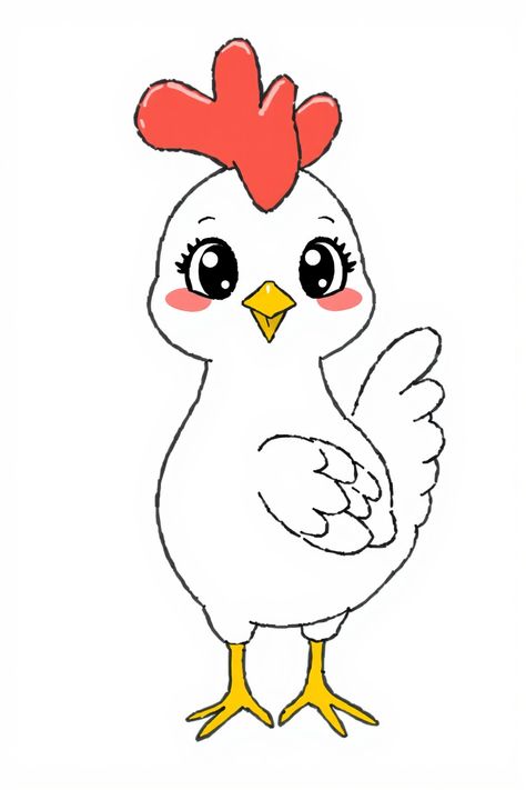 Check Out This Cute Chicken Drawing & 12+ Other Chicken Drawing Ideas! #drawingideas #drawinginspiration Easter Chicken Drawing, Baby Chicken Drawing, Simple Chicken Drawing, Cute Chicken Drawing, Rooster Drawing, Flower Crown Drawing, Pond Drawing, Black And White Chickens, Sea Turtle Drawing