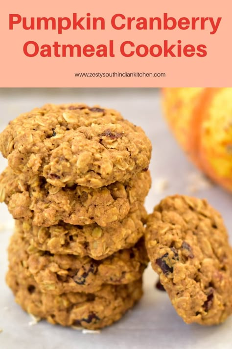 Cookies With Pumpkin, Craisin Cookies, Puree Pumpkin, Cranberry Oatmeal Cookies, Pumpkin Cranberry Bread, South Indian Kitchen, Cranberry Oatmeal, Oatmeal Cranberry Cookies, Pumpkin Oatmeal Cookies