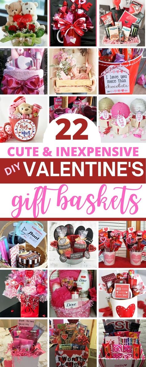 22 Crazy Cute DIY Valentine's Gift Basket Ideas - Raising Teens Today Diy Valentine's Gift Baskets, Diy Valentine's Gifts, Teen Valentine Gifts, Valentines Gift For Boyfriend Baskets, Cadeau St Valentin, Valentines Day Baskets, Valentine Gift Baskets, Valentine Baskets, Valentine's Day Gift Baskets