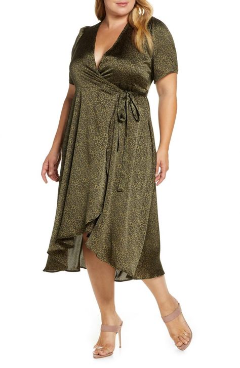 We are loving this olive green Bobeau Lumi Puff Sleeve Wrap Dress | Junebug Weddings Wrap Dress Plus Size, Wedding Plus Size, Olive Green Dress, Dress For Fall, Fall Wedding Guest, Fall Wedding Guest Dress, Ruched Midi Dress, Wrap Midi Dress, Hem Style