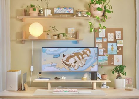 Kawaii Setup, Setup Accessories, Cozy Desk, Study Desk Decor, Gamer Room Decor, Desk Inspiration, Deco Studio, Desk Setups, Desk Inspo