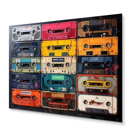 17 Stories Cassette Tapes Nostalgic Grooves II - Music Metal Wall Art Living Room | Wayfair Music Metal Wall Art, Closet Redo, Metal Wall Art Living Room, Music Wall Art, Fashion Wall Art, Small Wood Projects, Art Living Room, Cassette Tape, Light Reflection