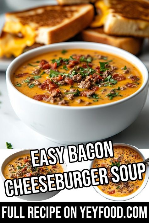 Easy Bacon Cheeseburger Soup - Yeyfood.com: Recipes, cooking tips, and kitchen hacks for home cooks of all levels Bacon Cheeseburger Soup Keto, Easy Bacon Cheeseburger Soup, Hamburger Bacon Recipes, Bacon Hamburger Recipes, Cinnamon Bread Easy, Hacks For Home, Soup With Bacon, Pumpkin Crisp, Bacon Cheeseburger Soup