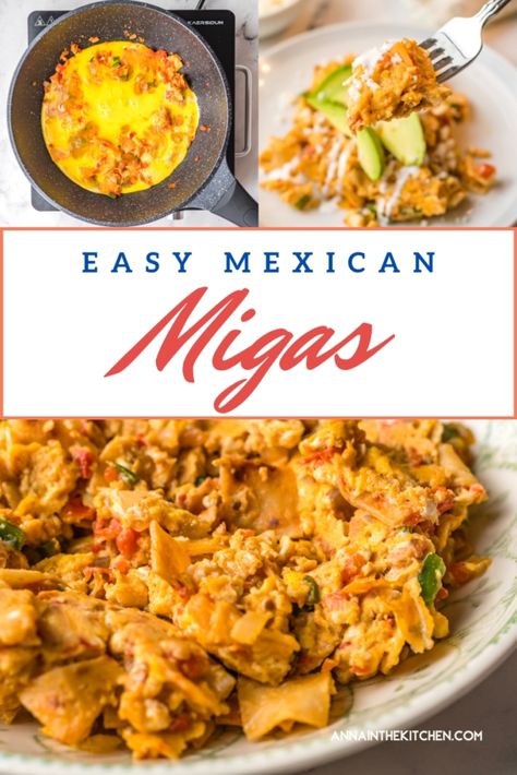 Homemade Mexican Migas Recipe Migas Recipe Mexican Breakfast, Easy Migas Recipe, Mexican Breakfast Dishes, Migas Recipe, Mexican Meals, Homemade Mexican, Mexican Breakfast, Recipes Authentic, Yummy Meals