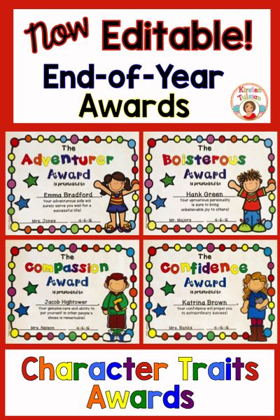 These Character Traits Awards for Primary and Intermediate grades are NOW EDITABLE! If you've already purchased them, download them again for the updated version. These are perfect for end-of-year awards, as they honor and celebrate each student's inherent traits! Classroom Charter, Kindergarten Awards, Classroom Awards, Fun Awards, Class Awards, Classroom Helpers, Star Of The Week, Pre K Graduation, School Awards