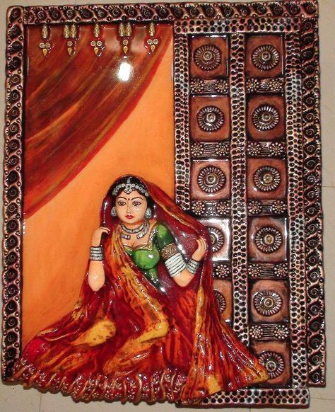 Rajasthani Mural Clay Art, Rajasthani Handicrafts, 3d Relief Art, Rajasthani Painting, Mural Art Design, Buddhist Art Drawing, Rajasthani Art, Butterfly Art Painting, Buddha Art Painting