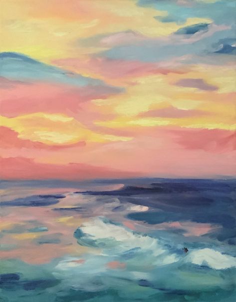 Sunset Painting Easy, Abstract Beach Painting, San Diego Sunset, Beach Sunset Painting, Beach Art Painting, Sunset Surf, Pastel Sunset, Watercolor Sunset, Cute Canvas Paintings