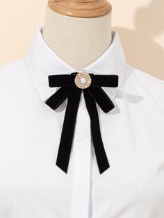 Black    Polyester Plain Bow Tie Embellished   Women Accessories Bow Tie Women, Simple Bow, Ribbon Brooch, Hair Clips Diy, Black Bow Tie, Collar Pins, Bird Watcher, Style Noir, Velvet Bow