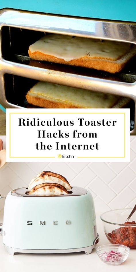 5 Weird Ways to Use Your Toaster. Looking for recipes and ideas for new ways to use your toaster? It's good for more than just toast! Try a grilled cheese sandwich, easy DIY homemade tortilla shells or even a steak. Cooking hacks and kitchen tips like these lifehacks will have you saying "mind blown." Toaster Meals, Toaster Snacks, Toaster Hacks, Toaster Sandwich, Toaster Recipes, Sandwich Easy, Steak Cooking, Homemade Tortilla, Tortilla Shells