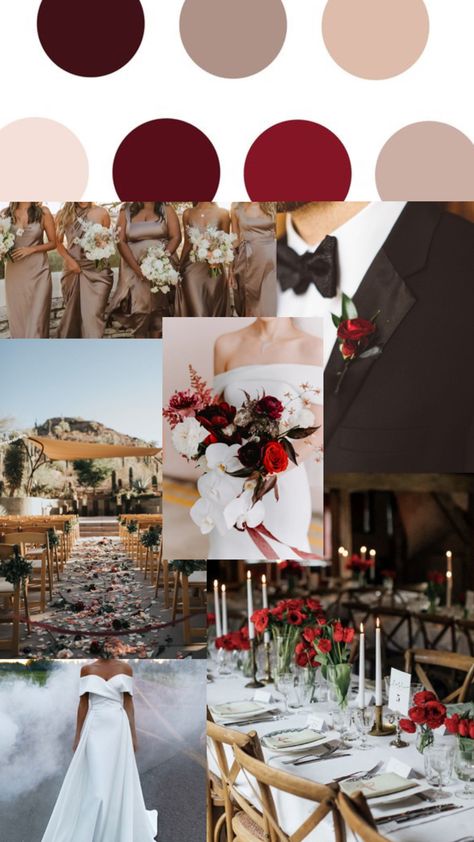 Maroon And Tan Wedding Theme, Maroon Wedding Palette, Red And Brown Wedding Theme, Red And Cream Wedding Theme, Brown And Red Wedding, Champagne Red Wedding, Red And Brown Wedding, Champagne And Red Wedding, Burgundy And Champagne Wedding